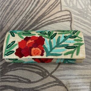 Anthropologie Red and Green Embroidered Clutch NEW
